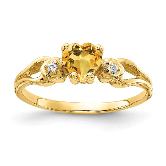Rings Goldia 14k Yellow Gold 5mm Heart Citrine AA Diamond ring