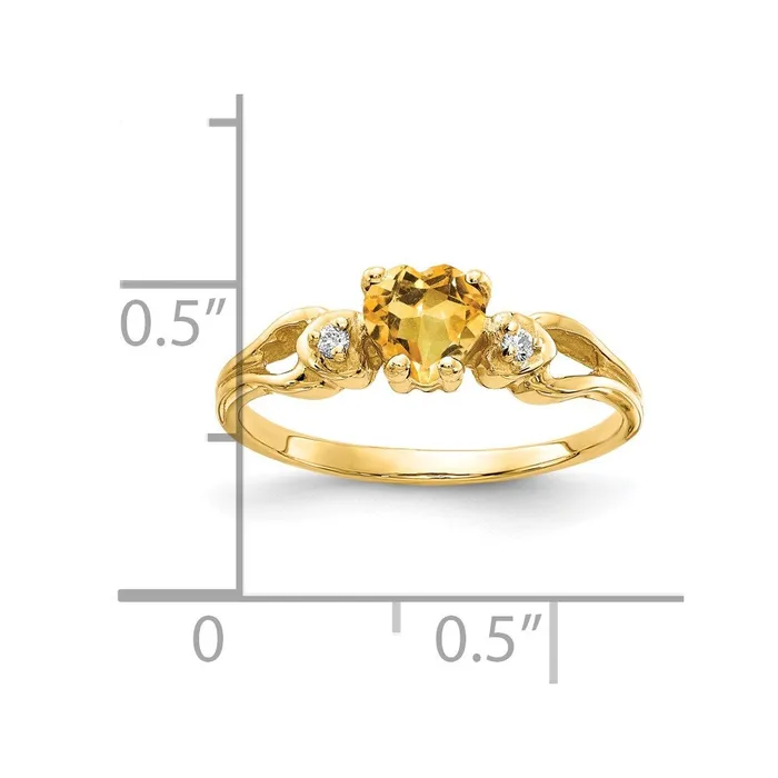 Rings Goldia 14k Yellow Gold 5mm Heart Citrine AA Diamond ring