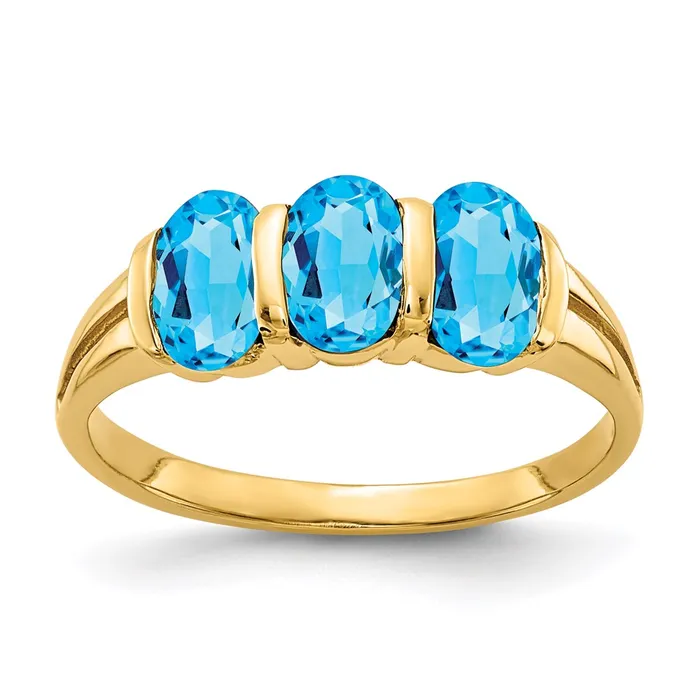 Rings Goldia 14K Yellow Gold 6x4mm Oval Blue Topaz Checker ring