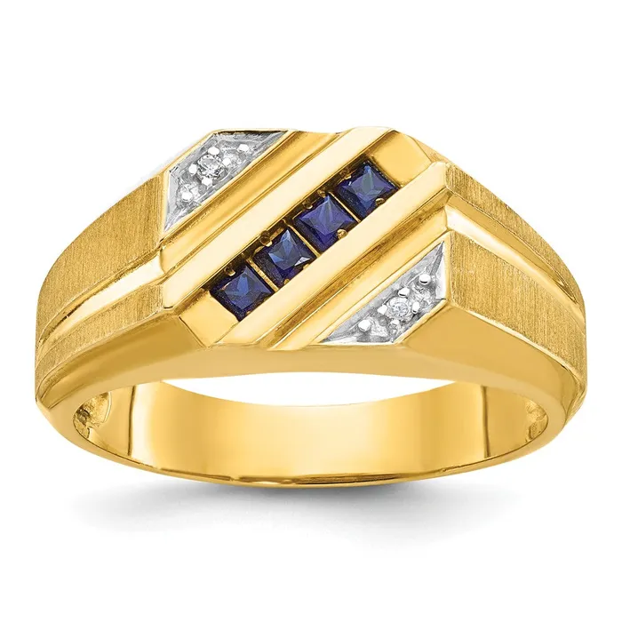 Rings Goldia 14k Yellow Gold Mens Created Sapphire and Diamond Satin Complete Ring