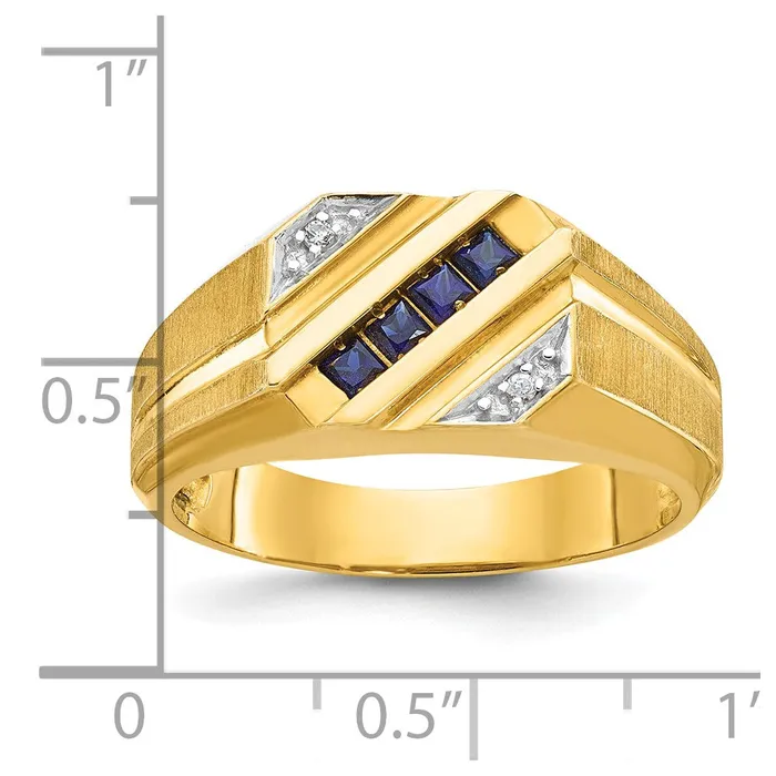 Rings Goldia 14k Yellow Gold Mens Created Sapphire and Diamond Satin Complete Ring
