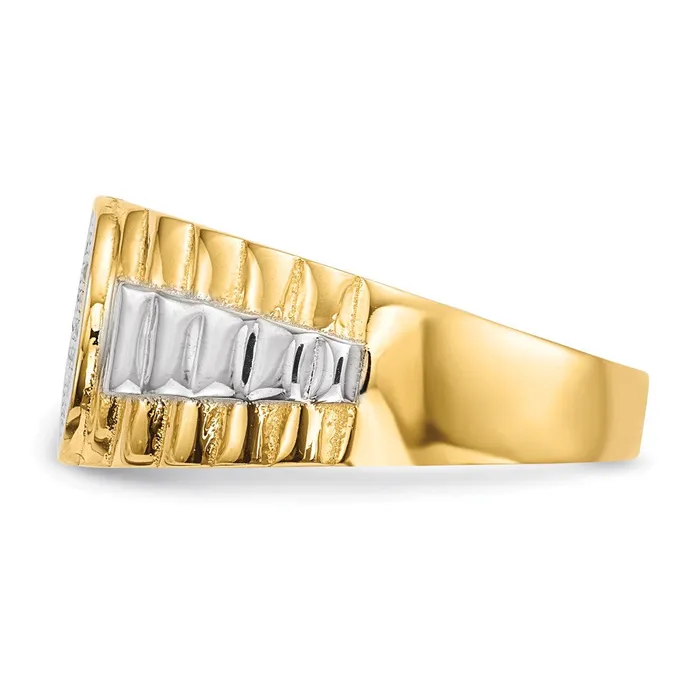 Rings Goldia 14K Yellow Gold w Rhodium Mens Micro Pav CZ Round Ring
