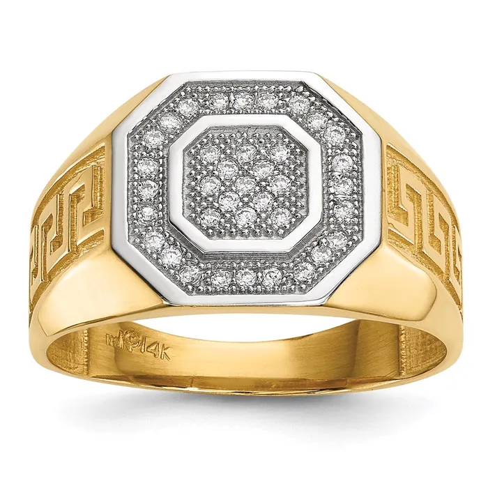Rings Goldia 14K Yellow Gold w Rhodium Mens Micro Pave CZ Octagon u0026 Greek Key Ring Rings Goldia 14K Yellow Gold w Rhodium Mens Micro Pave CZ Octagon u0026 Greek Key Ring