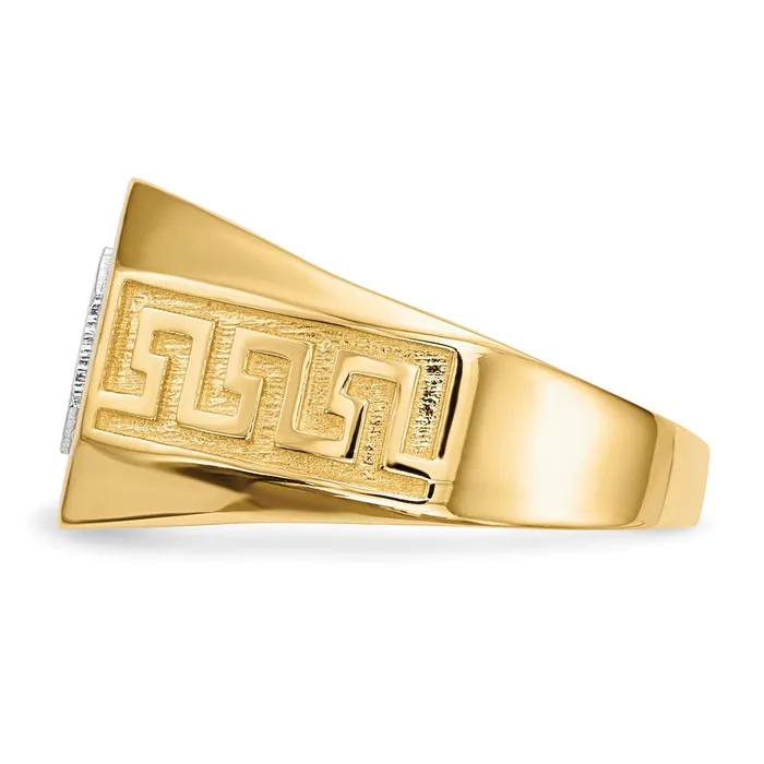 Rings Goldia 14K Yellow Gold w Rhodium Mens Micro Pave CZ Octagon u0026 Greek Key Ring
