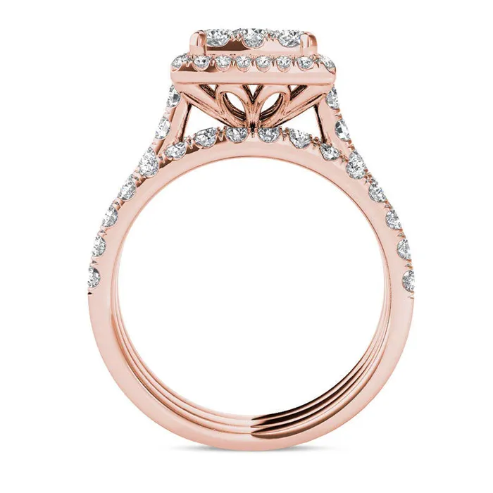 Rings Goldia 20 CT TW Composite Natural Diamond Square Frame Three Piece Bridal Engagement Ring Set in Solid 14K Rose Gold Rings Goldia 20 CT TW Composite Natural Diamond Square Frame Three Piece Bridal Engagement Ring Set in Solid 14K Rose Gold