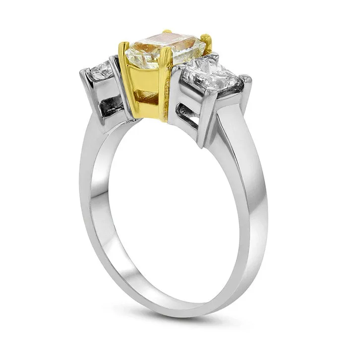 Rings Goldia 20 CT TW Fancy Yellow and White RadiantCut Natural Diamond Three Stone Ring in Solid 18K TwoTone Gold SI1 Rings Goldia 20 CT TW Fancy Yellow and White RadiantCut Natural Diamond Three Stone Ring in Solid 18K TwoTone Gold SI1