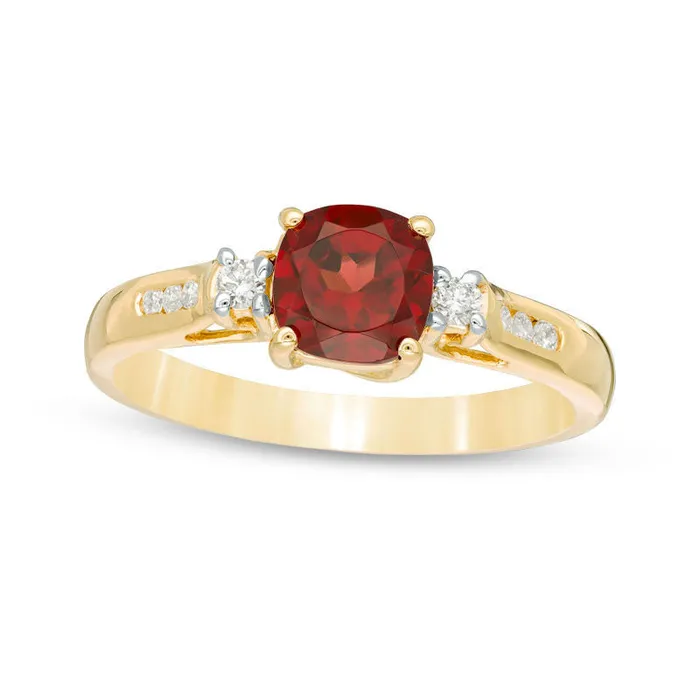 Rings Goldia 60mm CushionCut Garnet and 013 CT TW Natural Diamond Ring in Solid 10K Yellow Gold Rings Goldia 60mm CushionCut Garnet and 013 CT TW Natural Diamond Ring in Solid 10K Yellow Gold