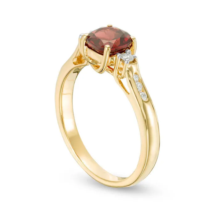 Rings Goldia 60mm CushionCut Garnet and 013 CT TW Natural Diamond Ring in Solid 10K Yellow Gold Rings Goldia 60mm CushionCut Garnet and 013 CT TW Natural Diamond Ring in Solid 10K Yellow Gold