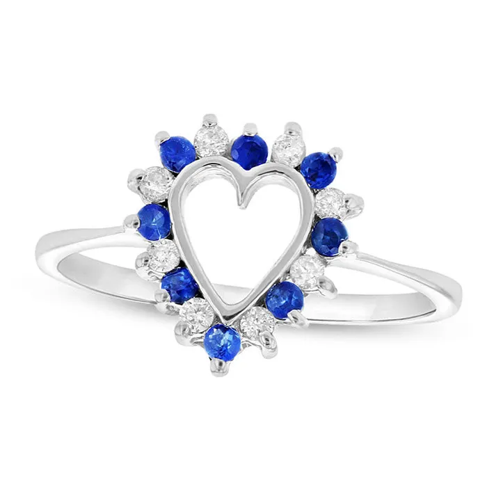 Rings Goldia Blue Sapphire and 017 CT TW Natural Diamond Heart Outline Ring in Solid 14K White Gold Rings Goldia Blue Sapphire and 017 CT TW Natural Diamond Heart Outline Ring in Solid 14K White Gold