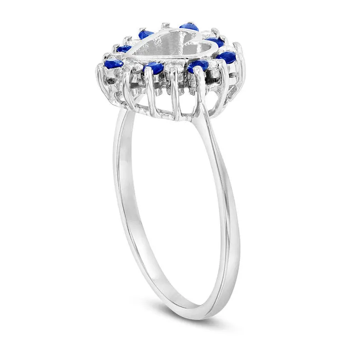 Rings Goldia Blue Sapphire and 017 CT TW Natural Diamond Heart Outline Ring in Solid 14K White Gold Rings Goldia Blue Sapphire and 017 CT TW Natural Diamond Heart Outline Ring in Solid 14K White Gold