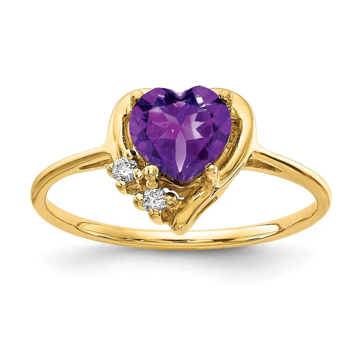 Rings goldiaca 14K Yellow Gold 6mm Heart Amethyst AAA Real Diamond ring
