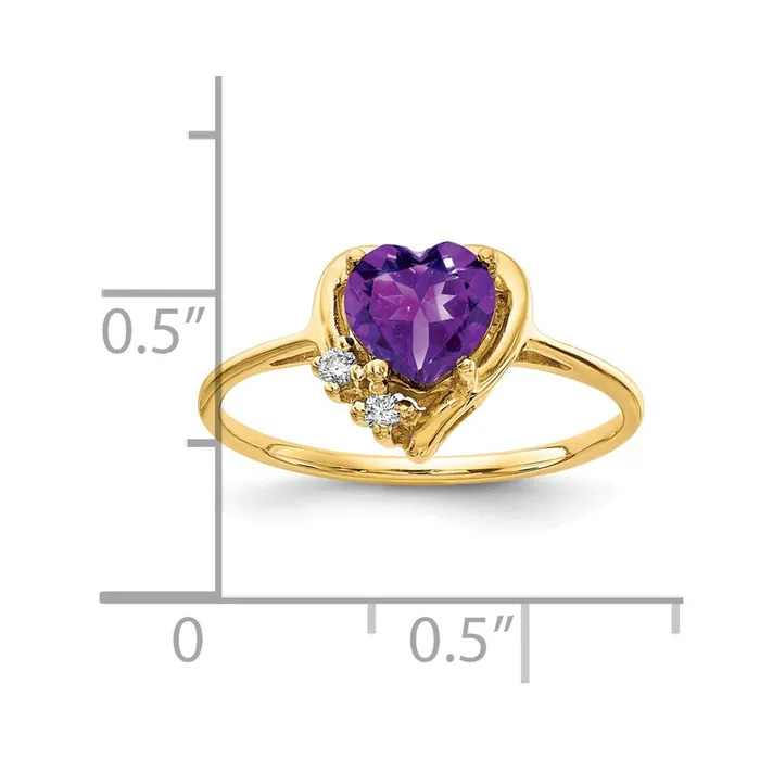 Rings goldiaca 14K Yellow Gold 6mm Heart Amethyst AAA Real Diamond ring