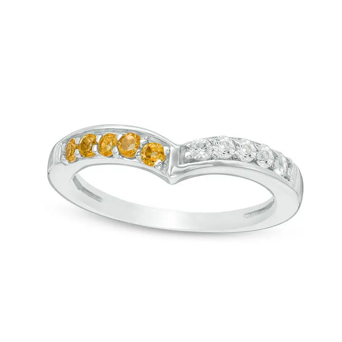 Rings Goldia Citrine and LabCreated White Sapphire Chevron Band in Sterling Silver Rings Goldia Citrine and LabCreated White Sapphire Chevron Band in Sterling Silver