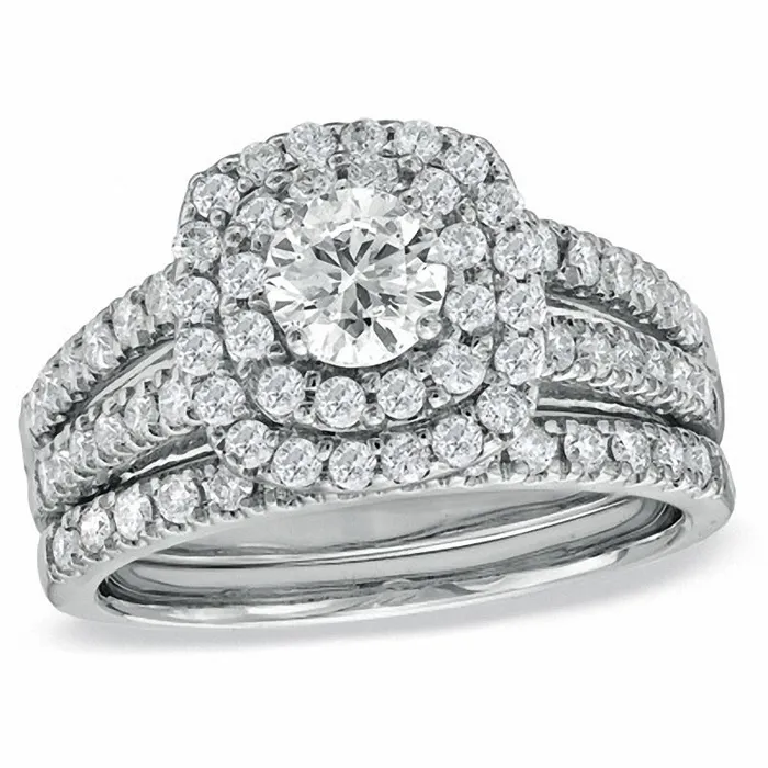 Rings Goldiacom 112 CT Diamond Double Halo Bridal Engagement Ring Set in 14K White Gold Rings Goldiacom 112 CT Diamond Double Halo Bridal Engagement Ring Set in 14K White Gold
