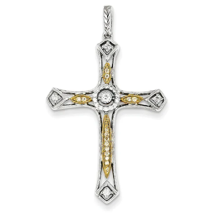 Rings Goldiacom 14K Two tone Diamond Cross Pendant