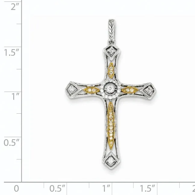 Rings Goldiacom 14K Two tone Diamond Cross Pendant