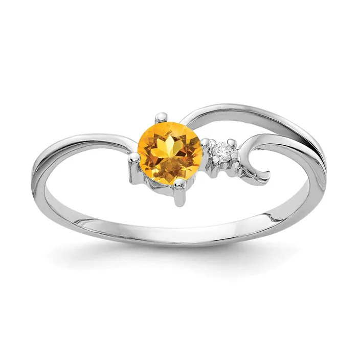 Rings Goldiacom 14k White Gold 4mm Citrine VS Real Diamond ring