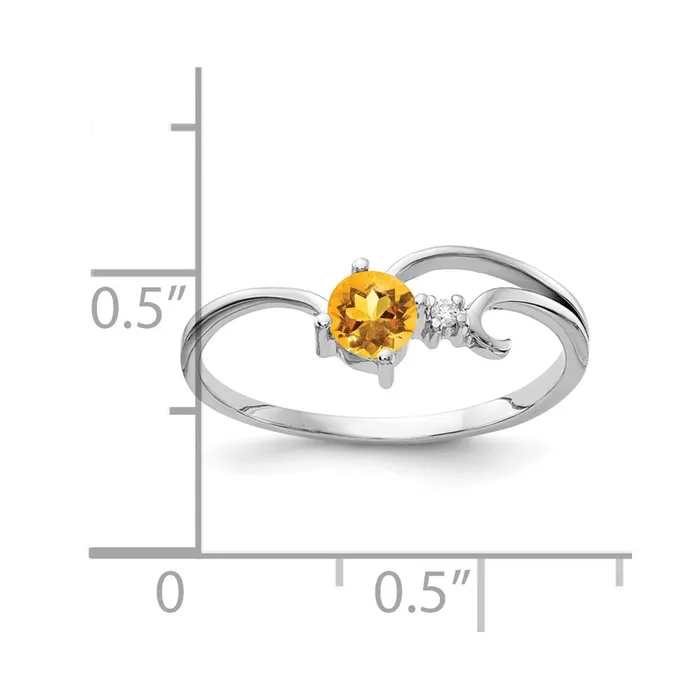 Rings Goldiacom 14k White Gold 4mm Citrine VS Real Diamond ring