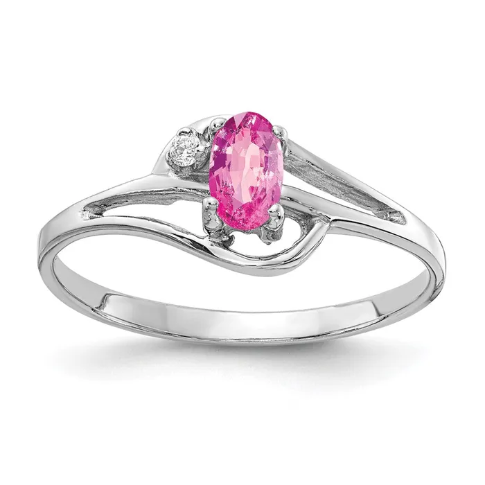 Rings Goldiacom 14k White Gold 5x3mm Oval Pink Sapphire AAA Real Diamond ring