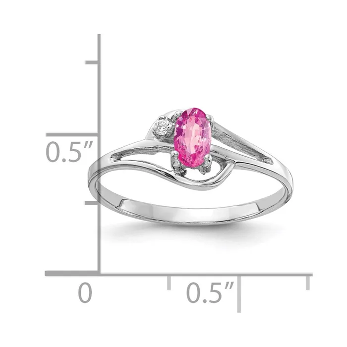 Rings Goldiacom 14k White Gold 5x3mm Oval Pink Sapphire AAA Real Diamond ring