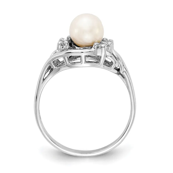 Rings Goldiacom 14k White Gold 6mm FW Cultured Pearl A Real Diamond ring