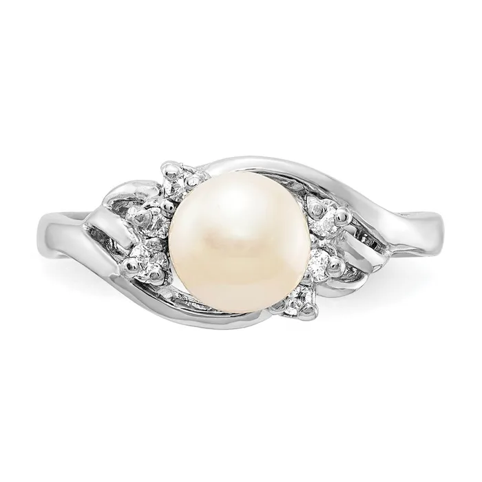 Rings Goldiacom 14k White Gold 6mm FW Cultured Pearl A Real Diamond ring