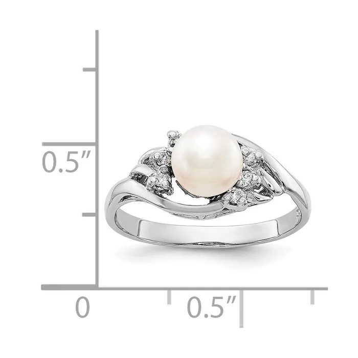 Rings Goldiacom 14k White Gold 6mm FW Cultured Pearl A Real Diamond ring