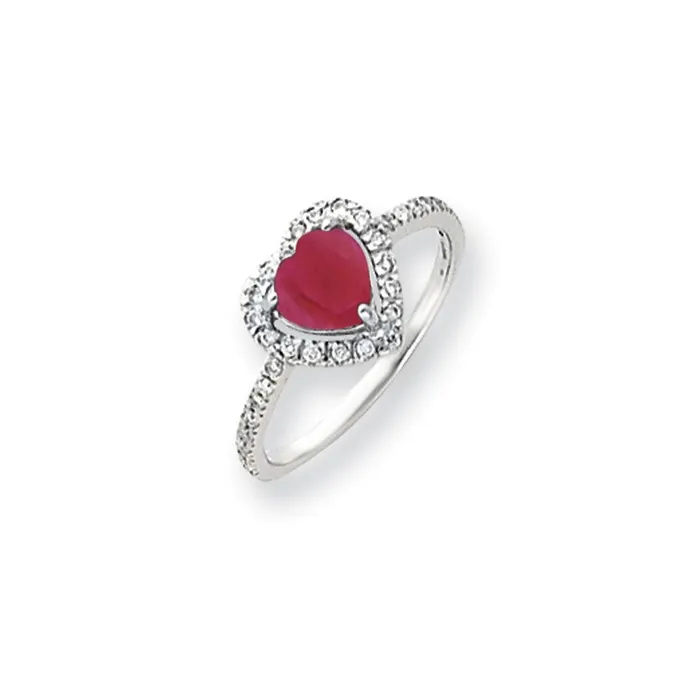 Rings Goldiacom 14k White Gold 6mm Heart Created Ruby AA Real Diamond ring Rings Goldiacom 14k White Gold 6mm Heart Created Ruby AA Real Diamond ring