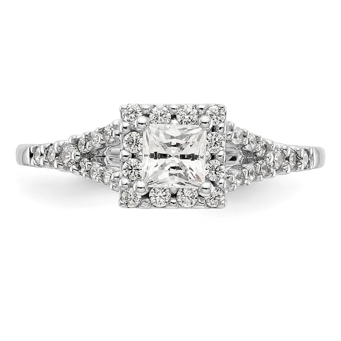Rings Goldiacom 14K White Gold Diamond Princess CZ Square Halo Engagement Ring