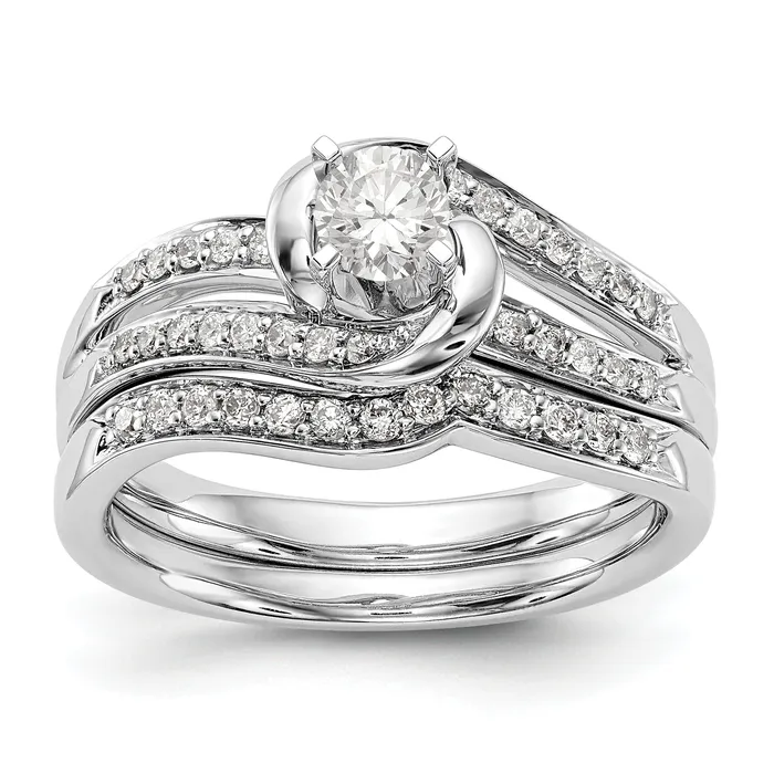 Rings Goldiacom 14k White Gold Peg Set Simulated Diamond By Pass Engagement Ring