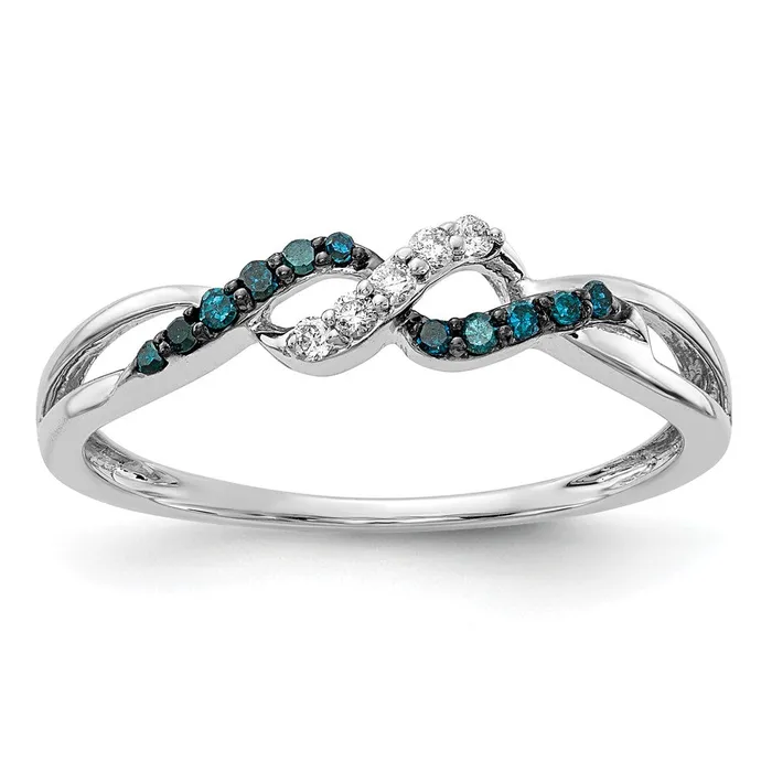 Rings Goldiacom 14k White Gold w Blue and White Real Diamond Twist Ring