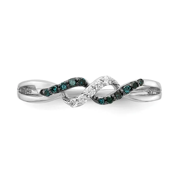 Rings Goldiacom 14k White Gold w Blue and White Real Diamond Twist Ring
