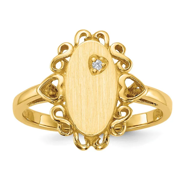 Rings Goldiacom 14K Yellow Gold 115x60mm Open Back AA Real Diamond Signet Ring Rings Goldiacom 14K Yellow Gold 115x60mm Open Back AA Real Diamond Signet Ring