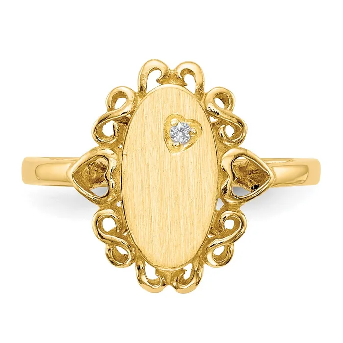 Rings Goldiacom 14K Yellow Gold 115x60mm Open Back AA Real Diamond Signet Ring