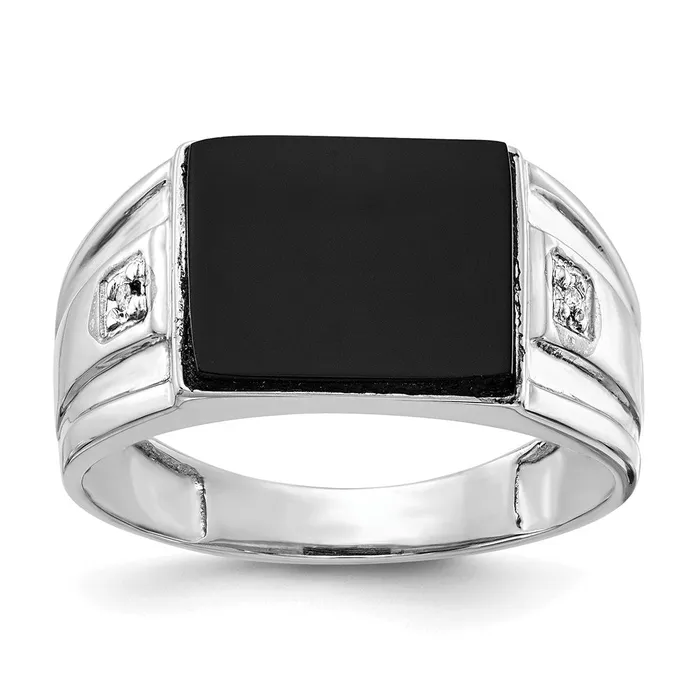Rings Goldiacom Solid 14k White Gold Real Diamond Mens Onyx Ring