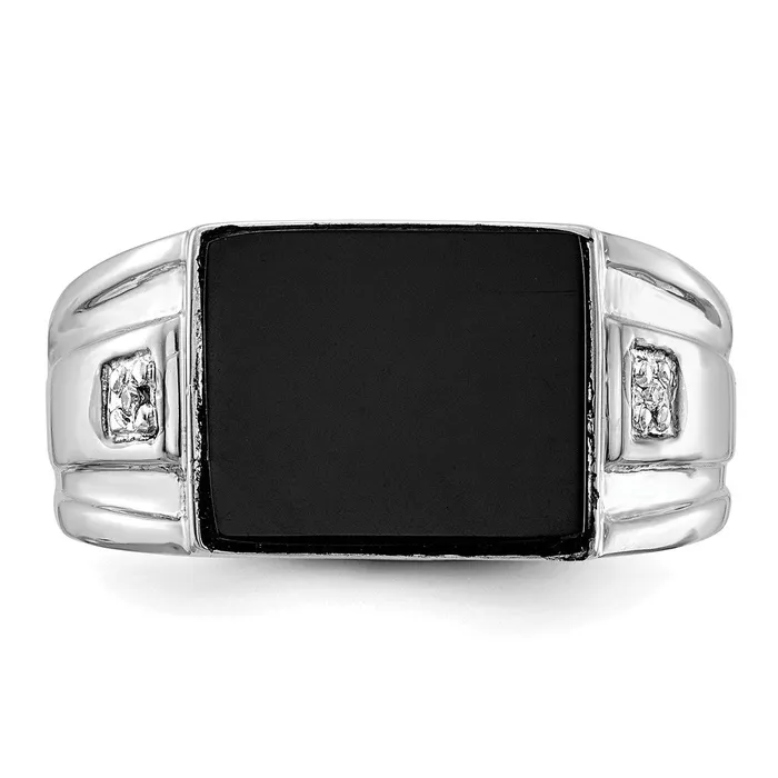 Rings Goldiacom Solid 14k White Gold Real Diamond Mens Onyx Ring
