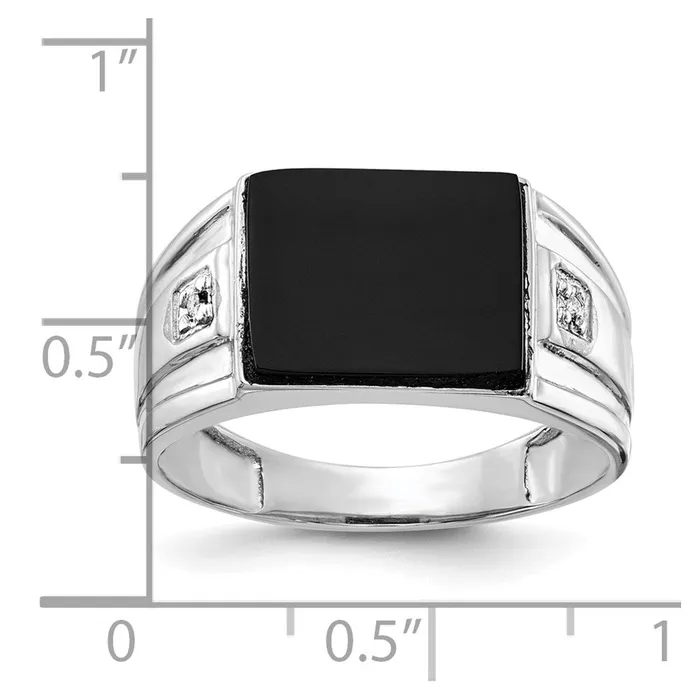 Rings Goldiacom Solid 14k White Gold Real Diamond Mens Onyx Ring