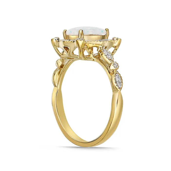 Rings Goldia CushionCut LabCreated Opal and 013 CT TW Diamond Ornate Frame Antique VintageStyle Ring in Solid 10K Yellow Gold Rings Goldia CushionCut LabCreated Opal and 013 CT TW Diamond Ornate Frame Antique VintageStyle Ring in Solid 10K Yellow Gold
