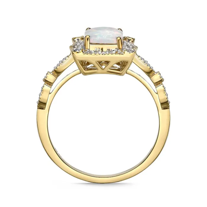 Rings Goldia CushionCut LabCreated Opal and 013 CT TW Diamond Ornate Frame Antique VintageStyle Ring in Solid 10K Yellow Gold Rings Goldia CushionCut LabCreated Opal and 013 CT TW Diamond Ornate Frame Antique VintageStyle Ring in Solid 10K Yellow Gold