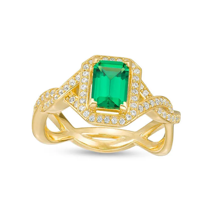Rings Goldia EmeraldCut LabCreated Emerald and 025 CT TW Diamond Frame Ring in Solid 10K Yellow Gold Rings Goldia EmeraldCut LabCreated Emerald and 025 CT TW Diamond Frame Ring in Solid 10K Yellow Gold