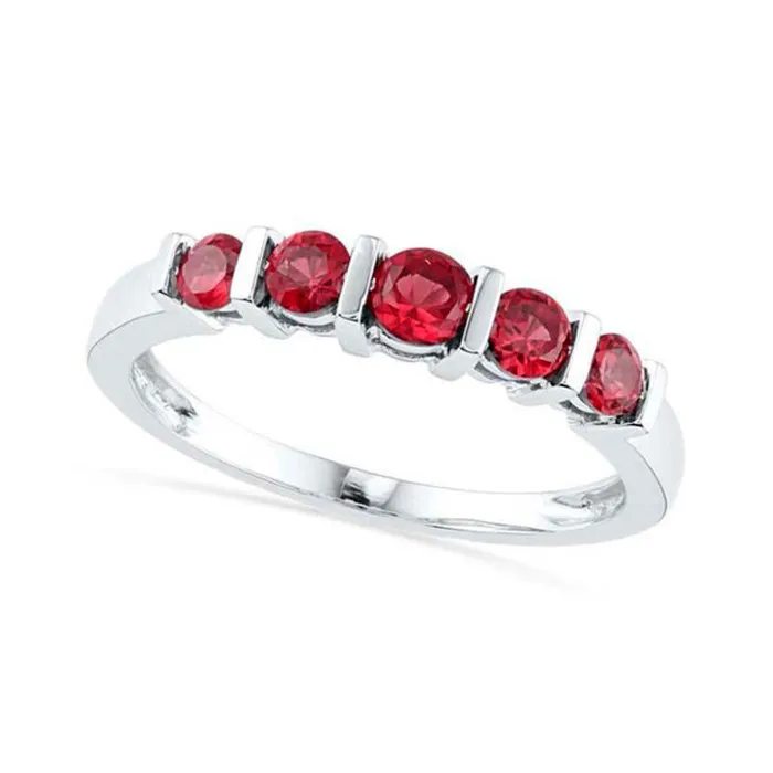 Rings Goldia LabCreated Ruby Five Stone Anniversary Band in Sterling Silver Rings Goldia LabCreated Ruby Five Stone Anniversary Band in Sterling Silver