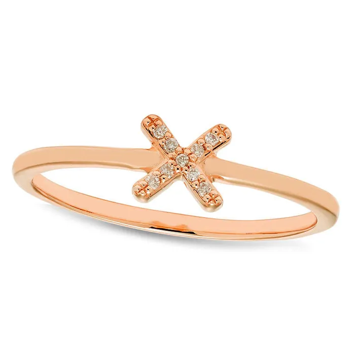 Rings Goldia Natural Diamond Accent X Ring in Solid 10K Rose Gold