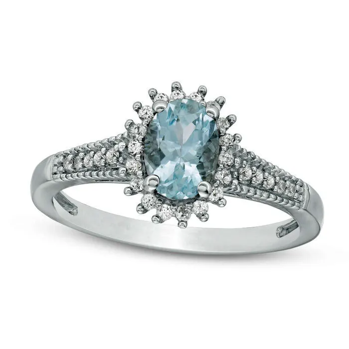 Rings Goldia Oval Aquamarine and LabCreated White Sapphire Starburst Frame Antique VintageStyle Ring in Sterling Silver Rings Goldia Oval Aquamarine and LabCreated White Sapphire Starburst Frame Antique VintageStyle Ring in Sterling Silver