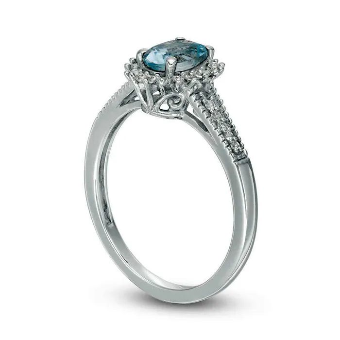 Rings Goldia Oval Aquamarine and LabCreated White Sapphire Starburst Frame Antique VintageStyle Ring in Sterling Silver Rings Goldia Oval Aquamarine and LabCreated White Sapphire Starburst Frame Antique VintageStyle Ring in Sterling Silver