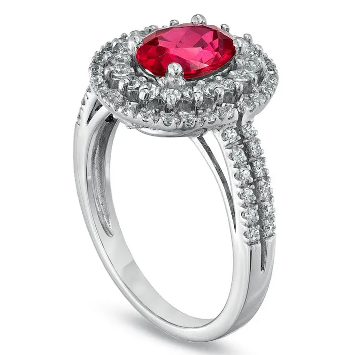 Rings Goldia Oval LabCreated Ruby and White Sapphire Frame Ring in Sterling Silver Rings Goldia Oval LabCreated Ruby and White Sapphire Frame Ring in Sterling Silver