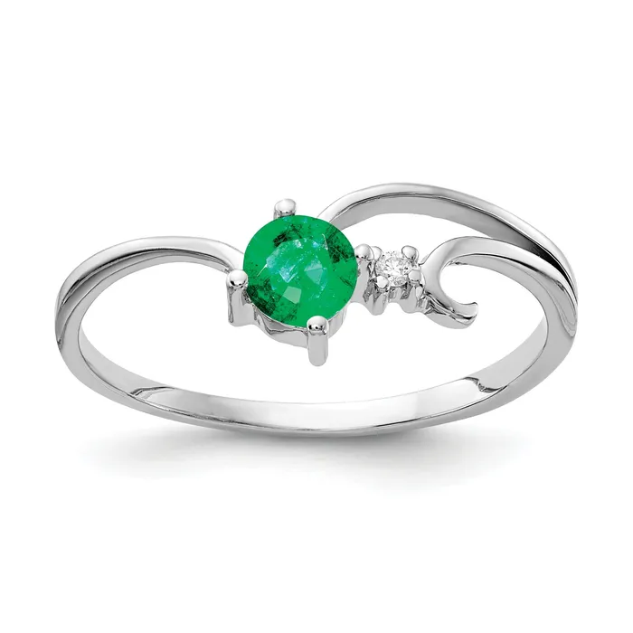 Rings Goldia Solid 14k White Gold 4mm Simulated Emerald VS CZ Ring