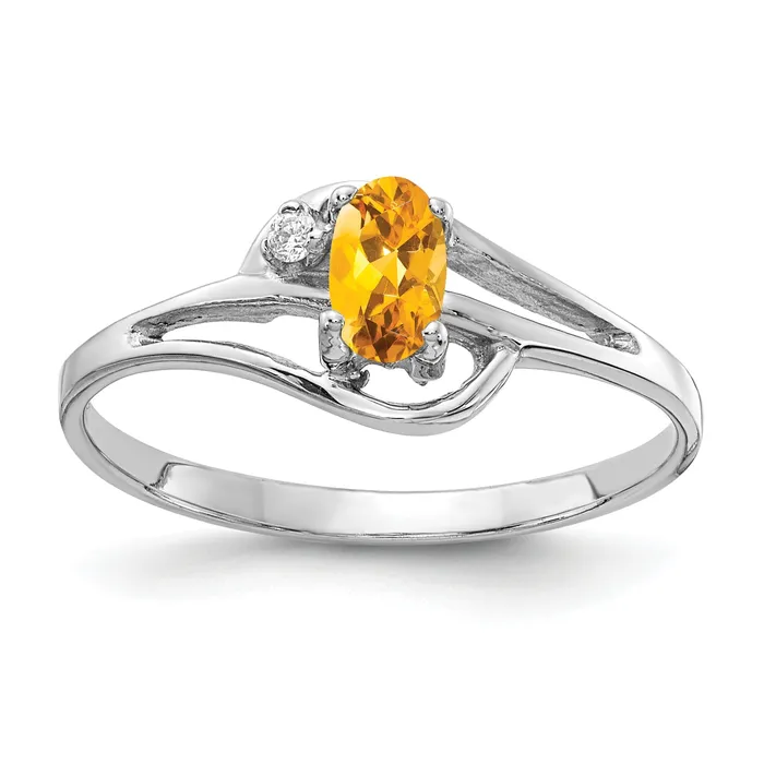 Rings Goldia Solid 14k White Gold 5x3mm Oval Simulated Citrine VS CZ Ring