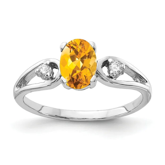 Rings Goldia Solid 14k White Gold 7x5mm Oval Simulated Citrine AAA CZ Ring Rings Goldia Solid 14k White Gold 7x5mm Oval Simulated Citrine AAA CZ Ring