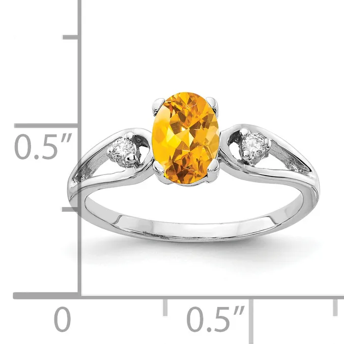 Rings Goldia Solid 14k White Gold 7x5mm Oval Simulated Citrine AAA CZ Ring