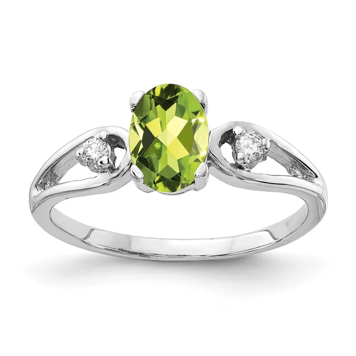 Rings Goldia Solid 14k White Gold 7x5mm Oval Simulated Peridot AA CZ Ring Rings Goldia Solid 14k White Gold 7x5mm Oval Simulated Peridot AA CZ Ring